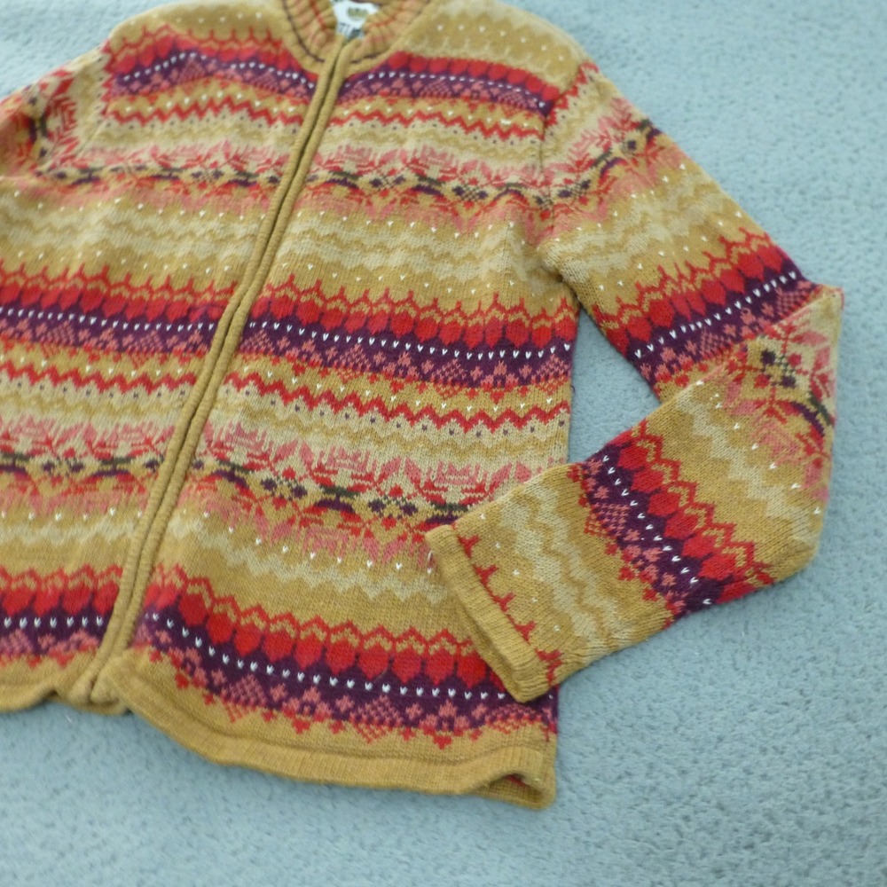Tiara International Cardigan Sweater Womens Medium Fair Isle Zip Up Ramie Cotton - Picture 4 of 9